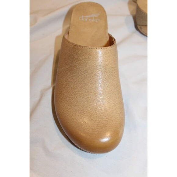 DANSKO WOMEN'S TALLULAH LEATHER MILLED BURNISHED TAN WOOD HEEL CLOGS NIB EU 38 - Picture 4 of 6